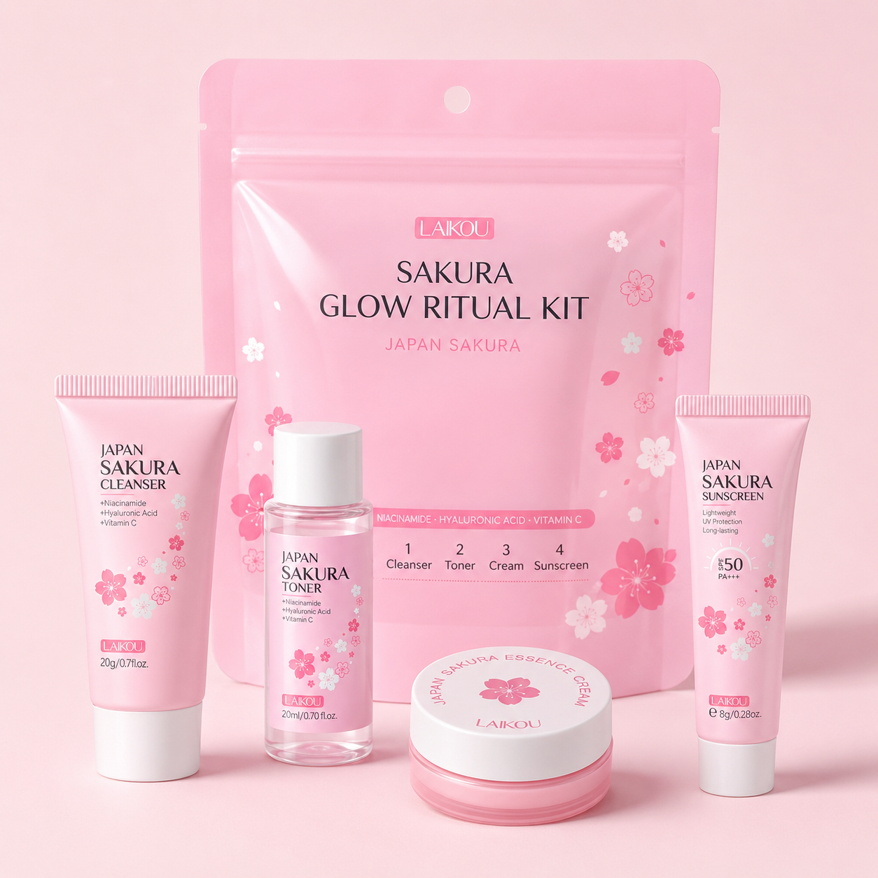 【約24,750円分】 SAKURA GLOW♥️4点セット 未開封未使用品 Sakura Glow Ritual Kit — 4-Step Skincare Routine | Sakura Hue